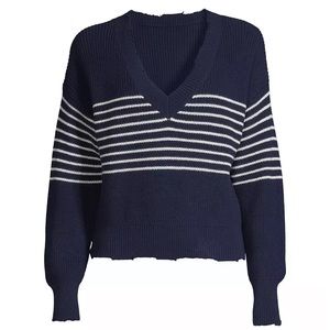 NWOT 525 America Lea Distressed Striped Cotton Pullover Sweater